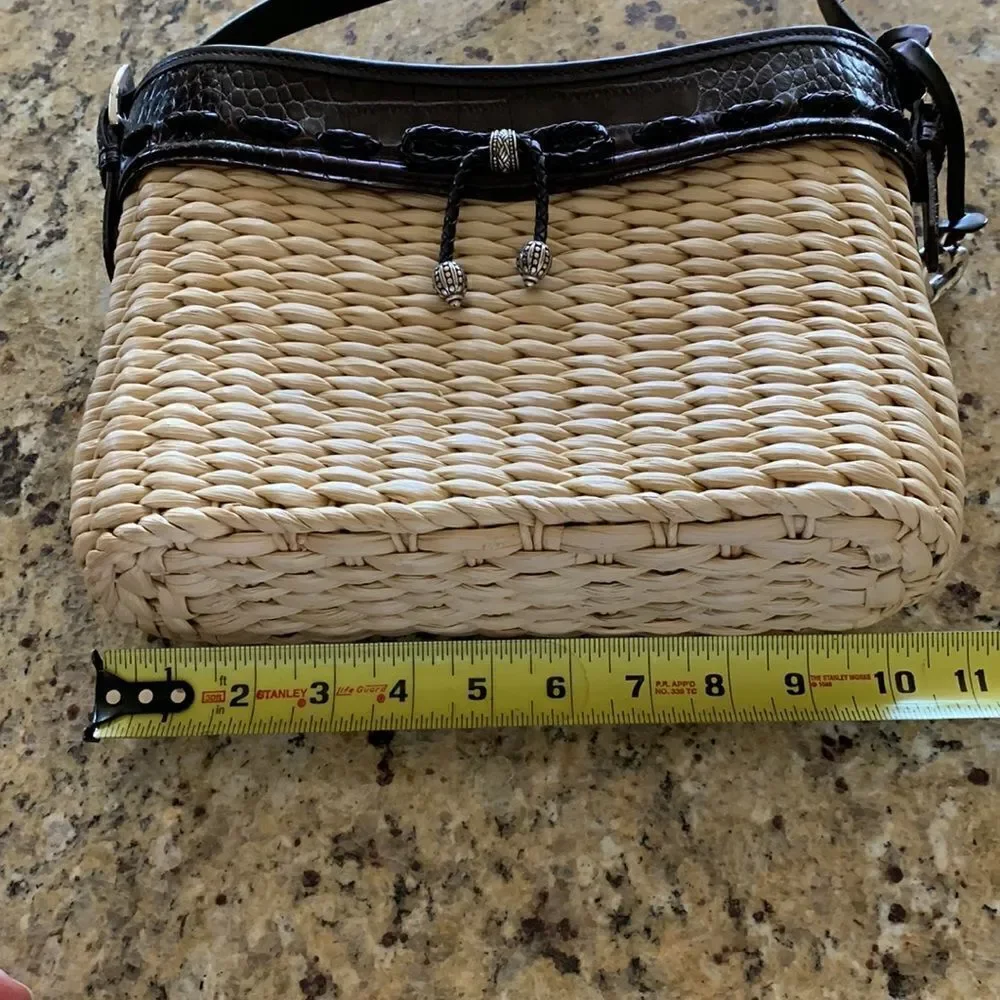 Woven Straw Crossbody with Dark Brown Leather Trim - Picture 7 of 11